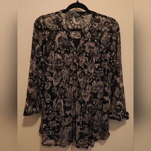 Women's Roz & Ali Black & Gray 3/4 Sheer Sleeve Blouse Top, 2X